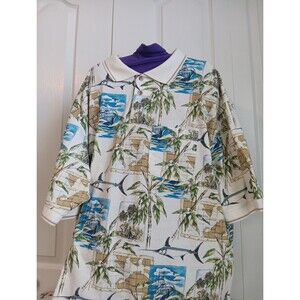Vintage Michael Austin Polo Shirt Men's 2xl  White Short Sleeve Fishing Tropical